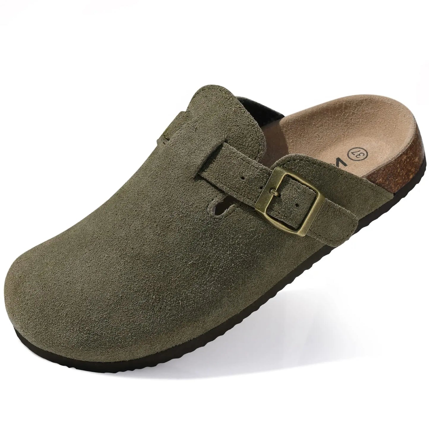Shevalues New Genuine Clogs For Women Men Buckle Suede Clogs with Arch Support Soft Cork Footbed Mules Shoes Thick Beach Sandals