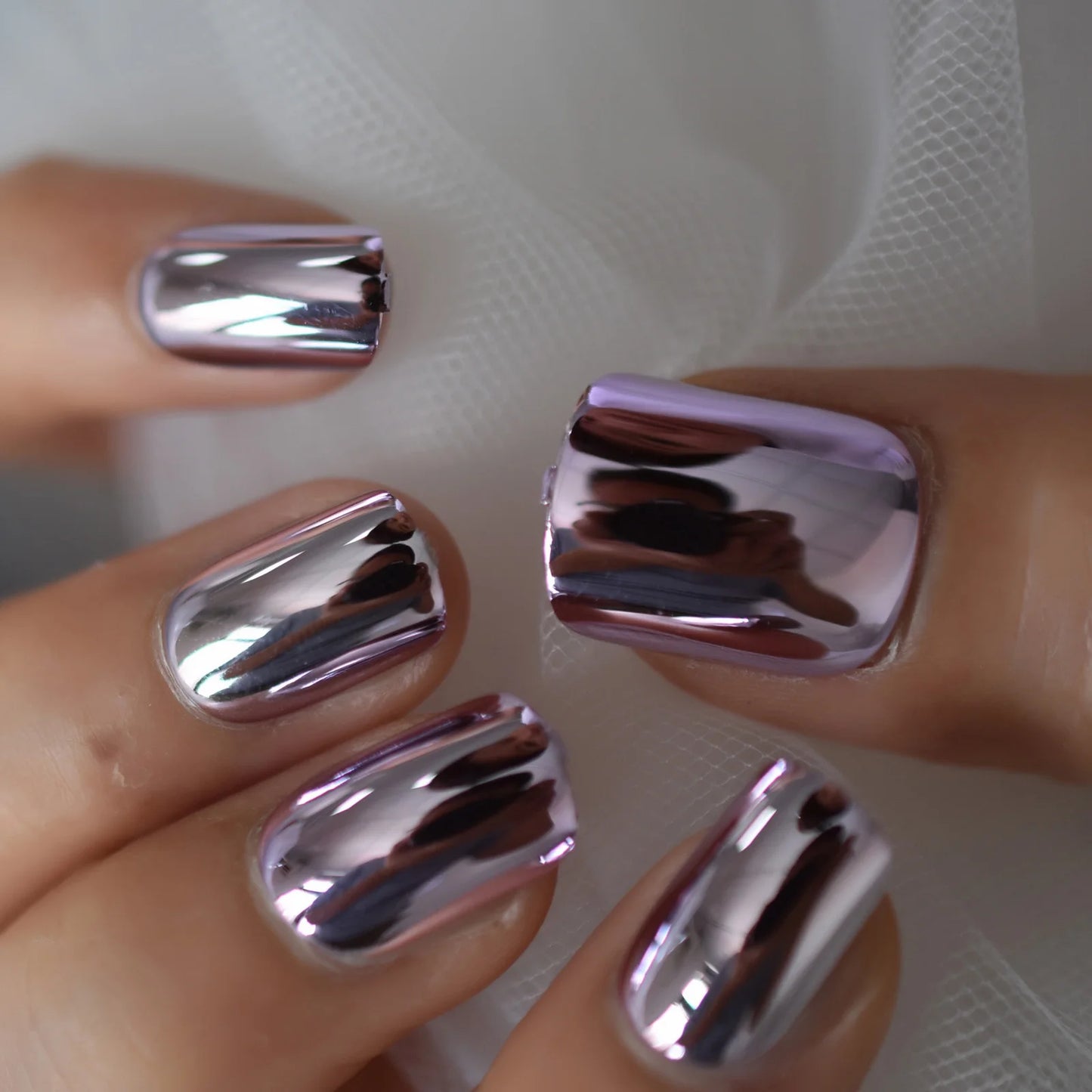Square Electroplating Chrome Medium Size Press On Nails 2021 Full Cover Nail Tips Fingernails Art Supplies For Professionals