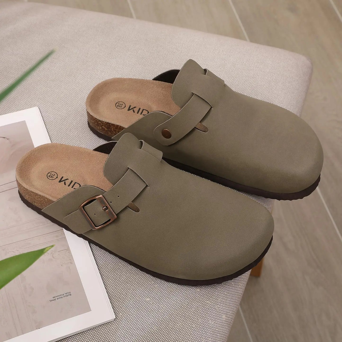 Shevalues New Genuine Clogs For Women Men Buckle Suede Clogs with Arch Support Soft Cork Footbed Mules Shoes Thick Beach Sandals