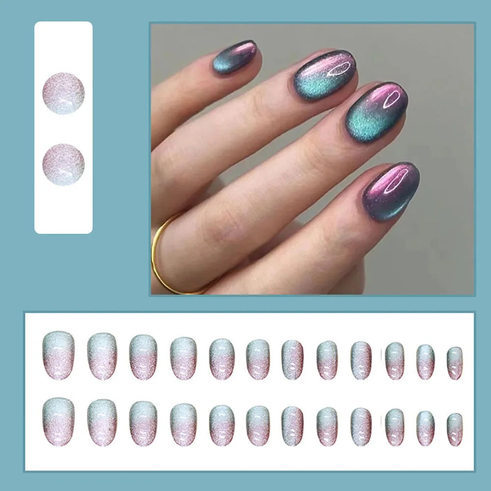 24pcs/set short square fake nails for women girls faux ongles fashion glitter geometric flowers design press on false nail kit