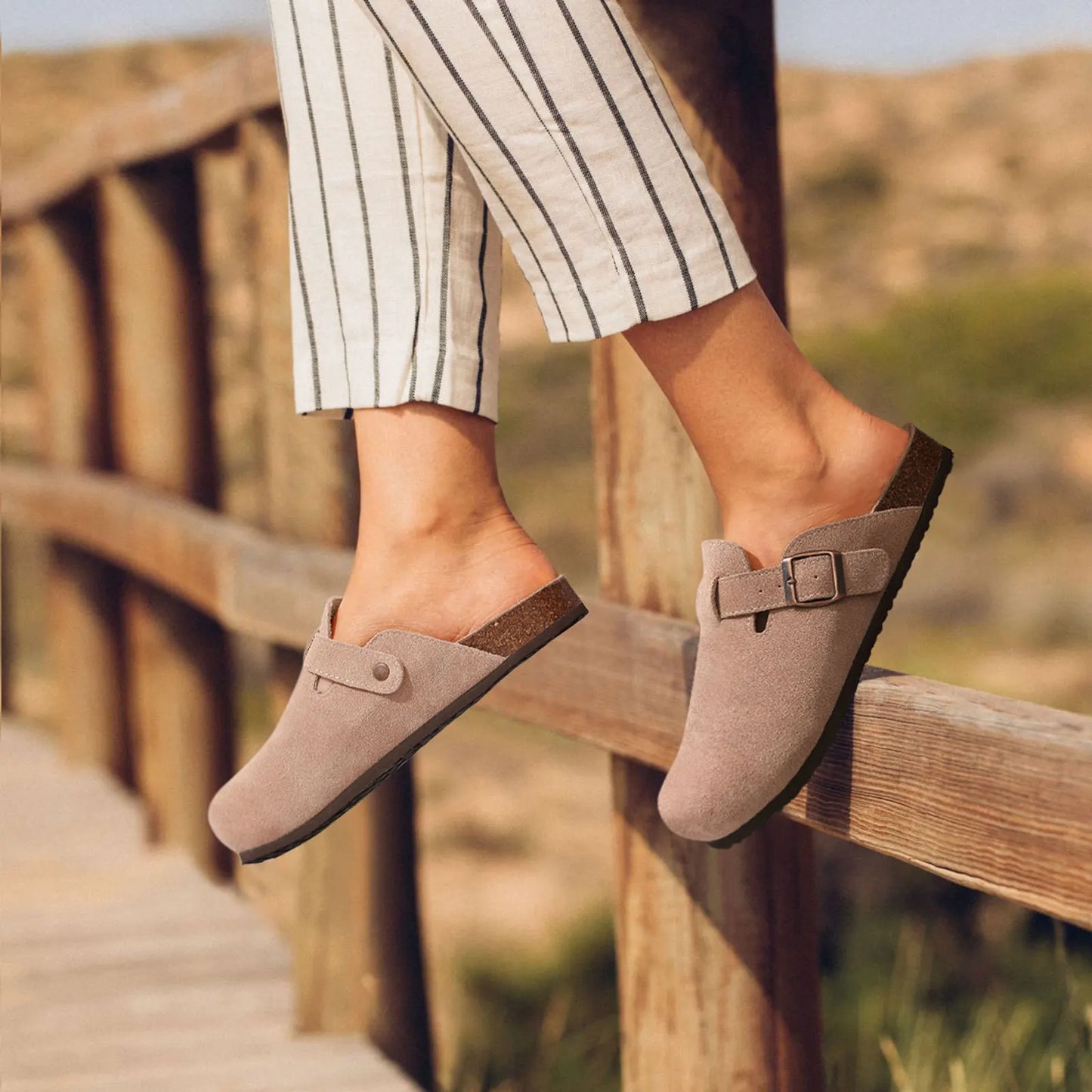 Shevalues New Genuine Clogs For Women Men Buckle Suede Clogs with Arch Support Soft Cork Footbed Mules Shoes Thick Beach Sandals