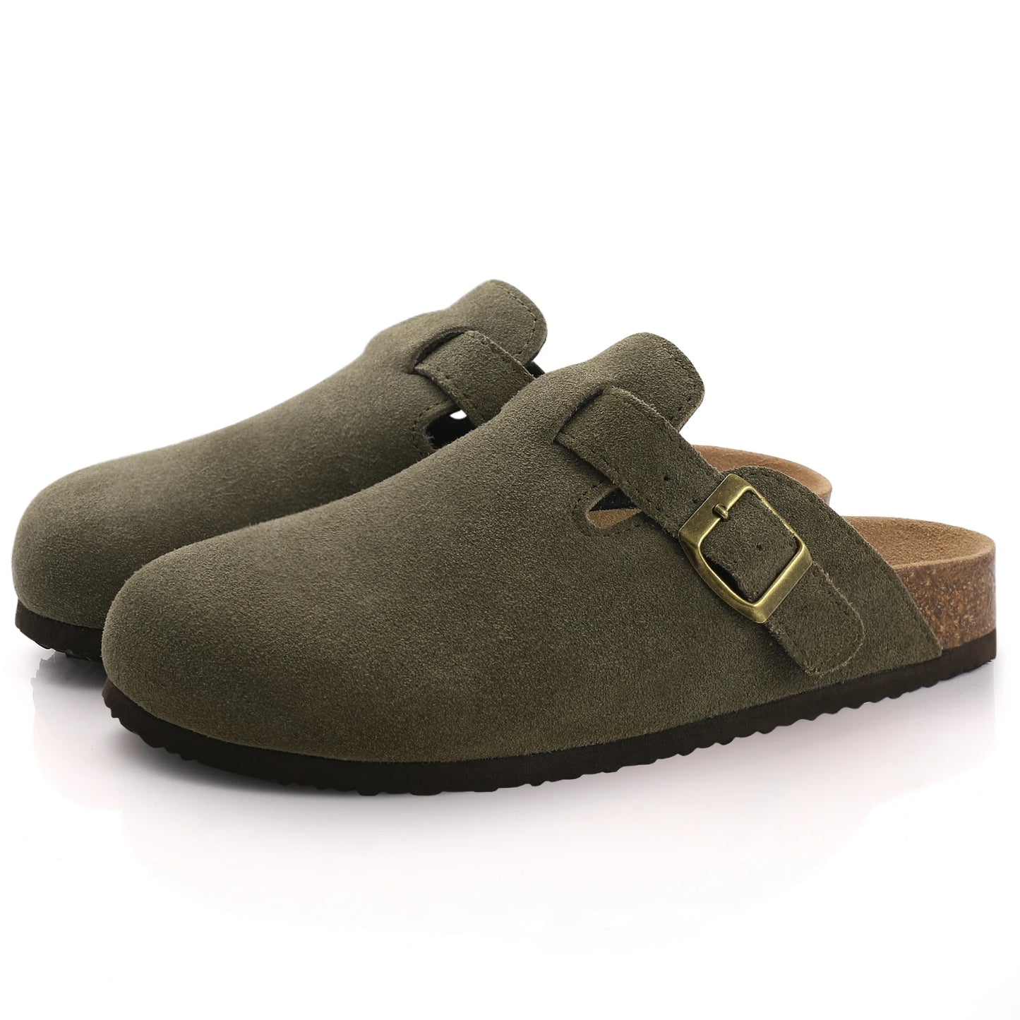 Shevalues New Genuine Clogs For Women Men Buckle Suede Clogs with Arch Support Soft Cork Footbed Mules Shoes Thick Beach Sandals