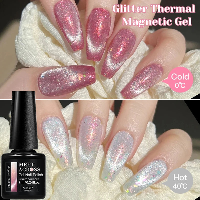 Thermal Glitter Cat Magnetic Gel Nail Polish Sparkling Auroras Glitter Magnetic Gel Soak Off UV LED Gel Vanrish Manicure Nails
