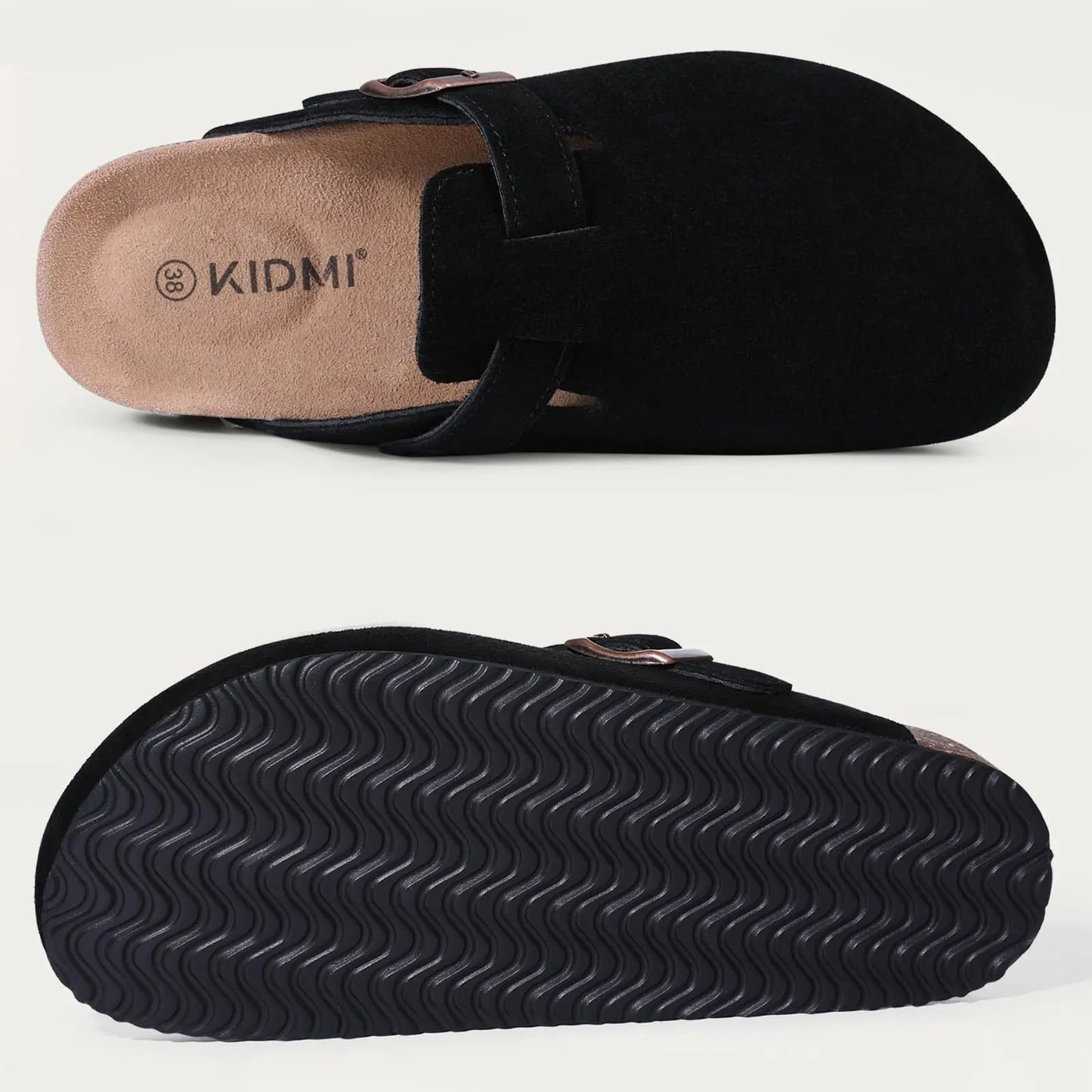Shevalues New Genuine Clogs For Women Men Buckle Suede Clogs with Arch Support Soft Cork Footbed Mules Shoes Thick Beach Sandals