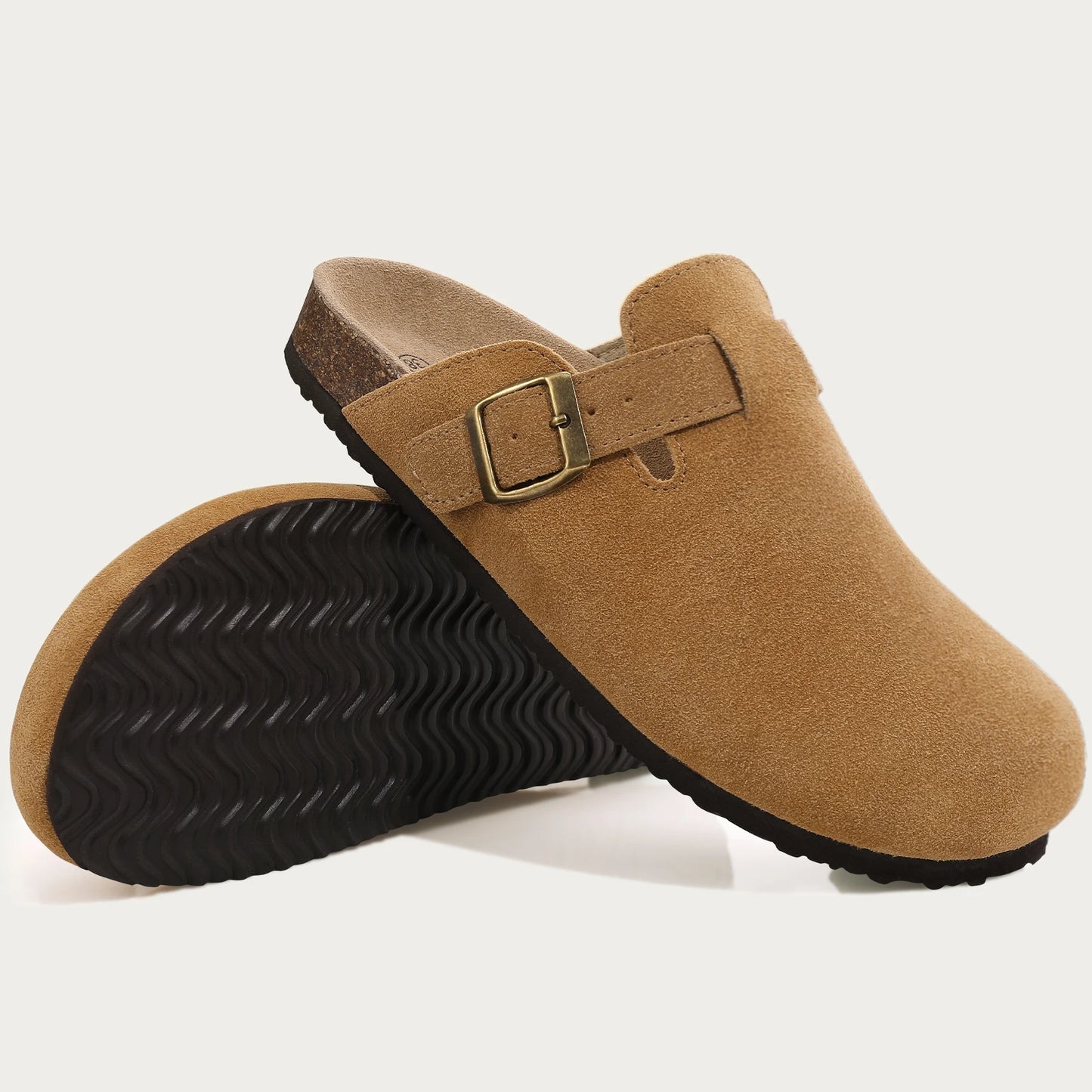 Shevalues New Genuine Clogs For Women Men Buckle Suede Clogs with Arch Support Soft Cork Footbed Mules Shoes Thick Beach Sandals