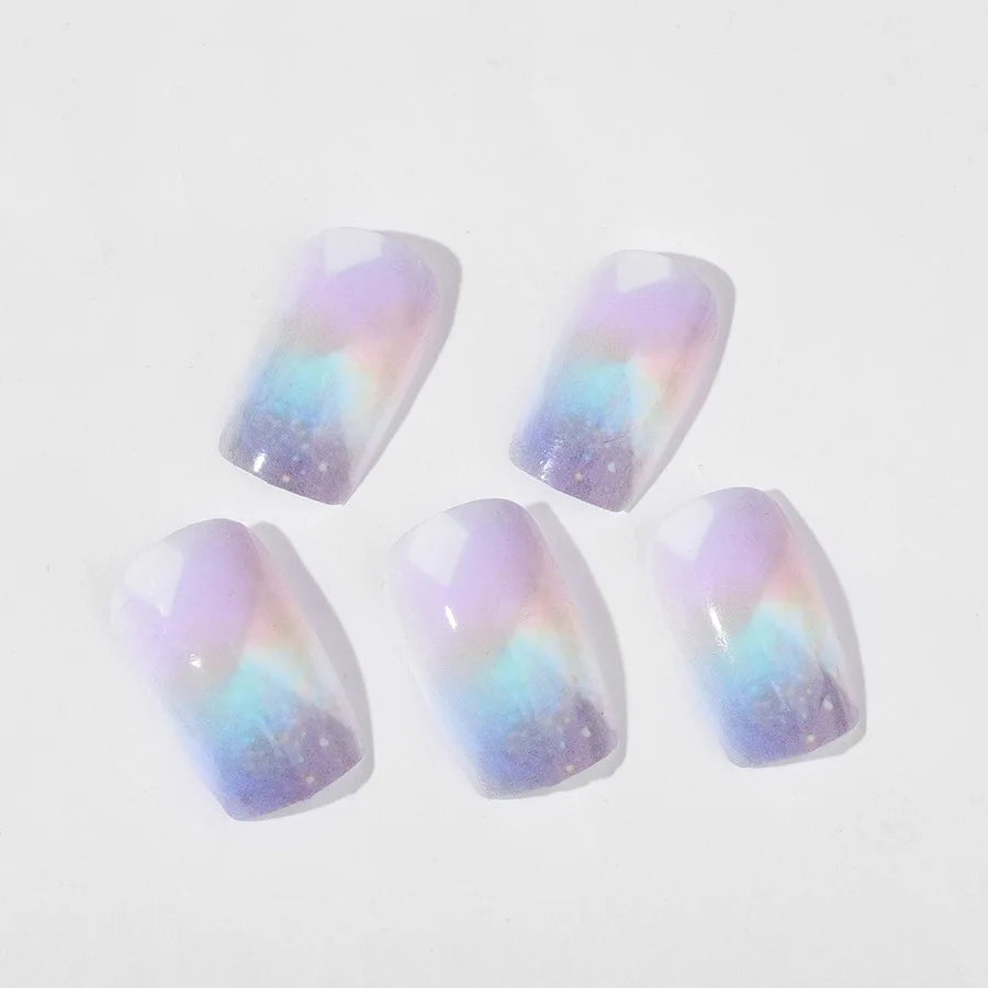24pcs/set short square fake nails for women girls faux ongles fashion glitter geometric flowers design press on false nail kit
