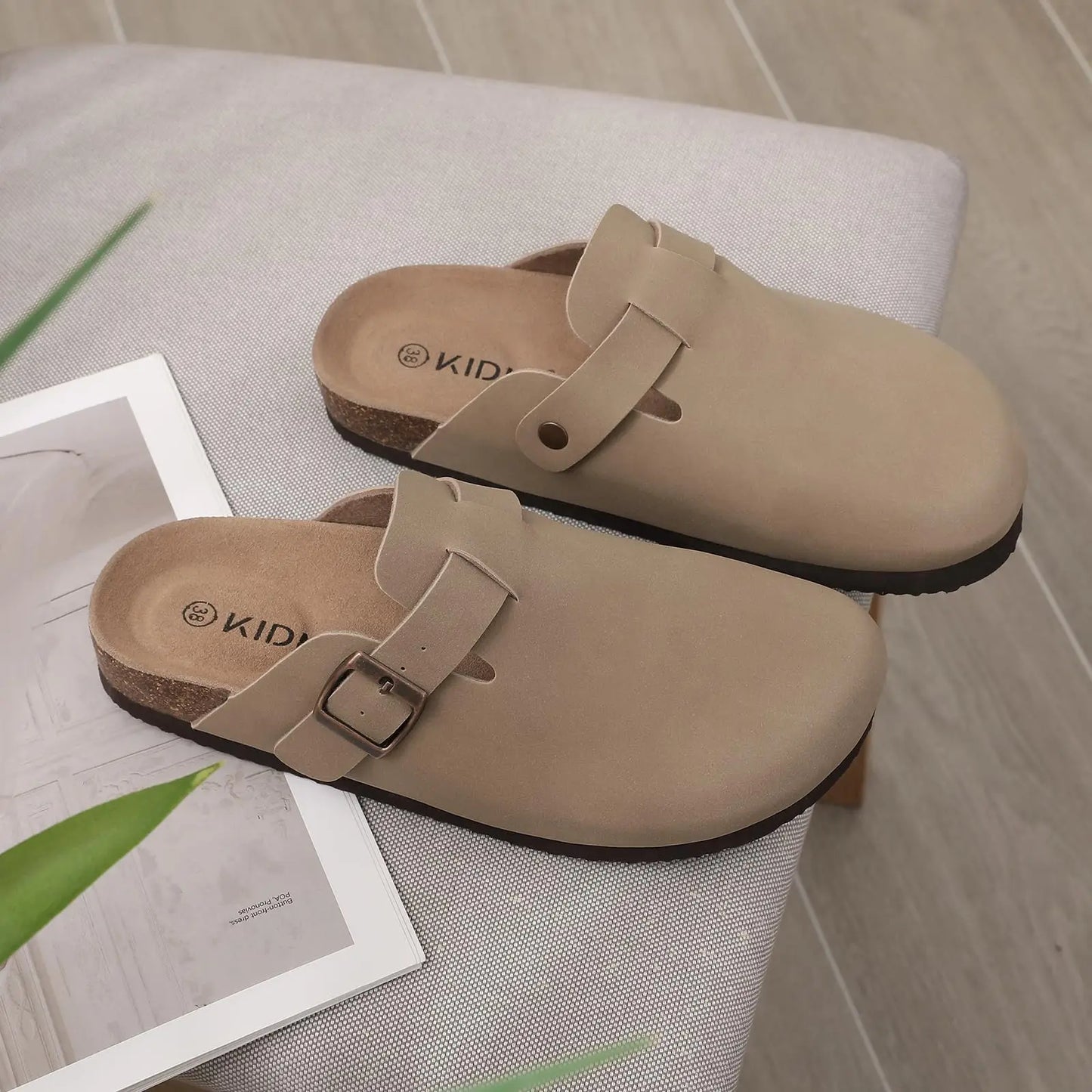 Shevalues New Genuine Clogs For Women Men Buckle Suede Clogs with Arch Support Soft Cork Footbed Mules Shoes Thick Beach Sandals