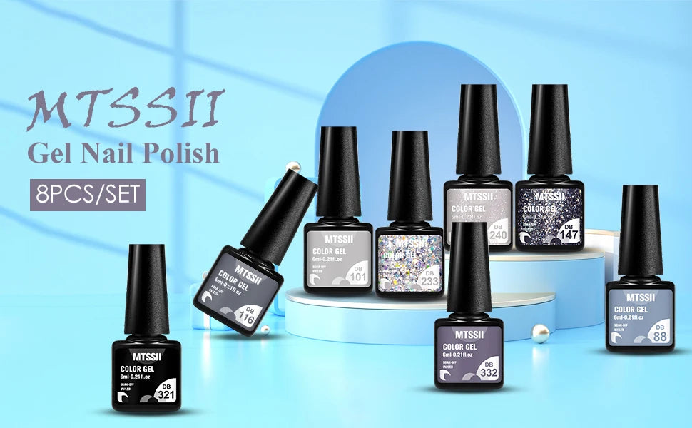 8PCS/Set Colorful Gorgeous Gel Nail Polish Kit Autumn Series Sparkling Shinning Manicure Soak Off Black White Nails Art Varnish