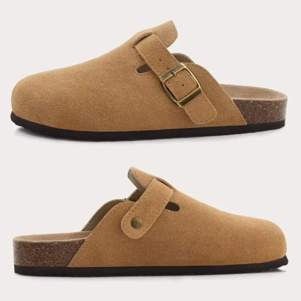 Shevalues New Genuine Clogs For Women Men Buckle Suede Clogs with Arch Support Soft Cork Footbed Mules Shoes Thick Beach Sandals