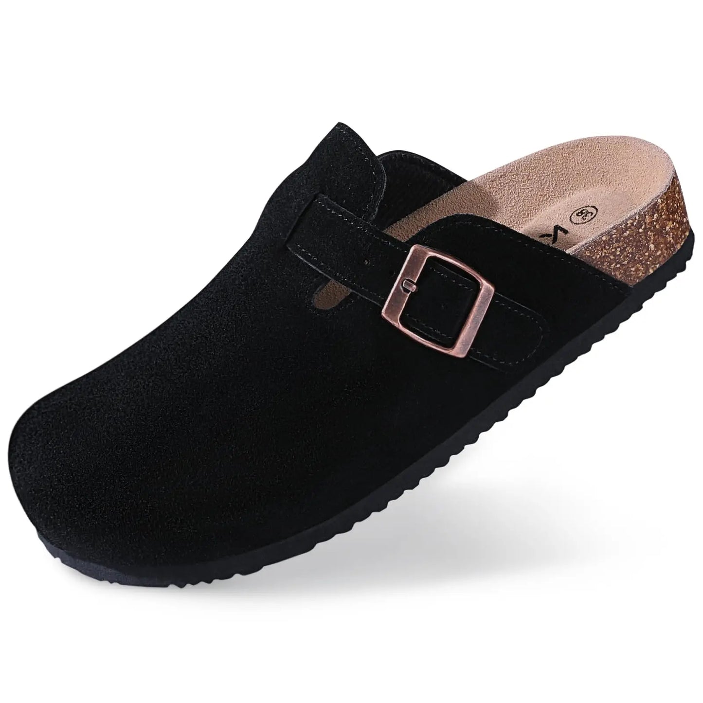 Shevalues New Genuine Clogs For Women Men Buckle Suede Clogs with Arch Support Soft Cork Footbed Mules Shoes Thick Beach Sandals