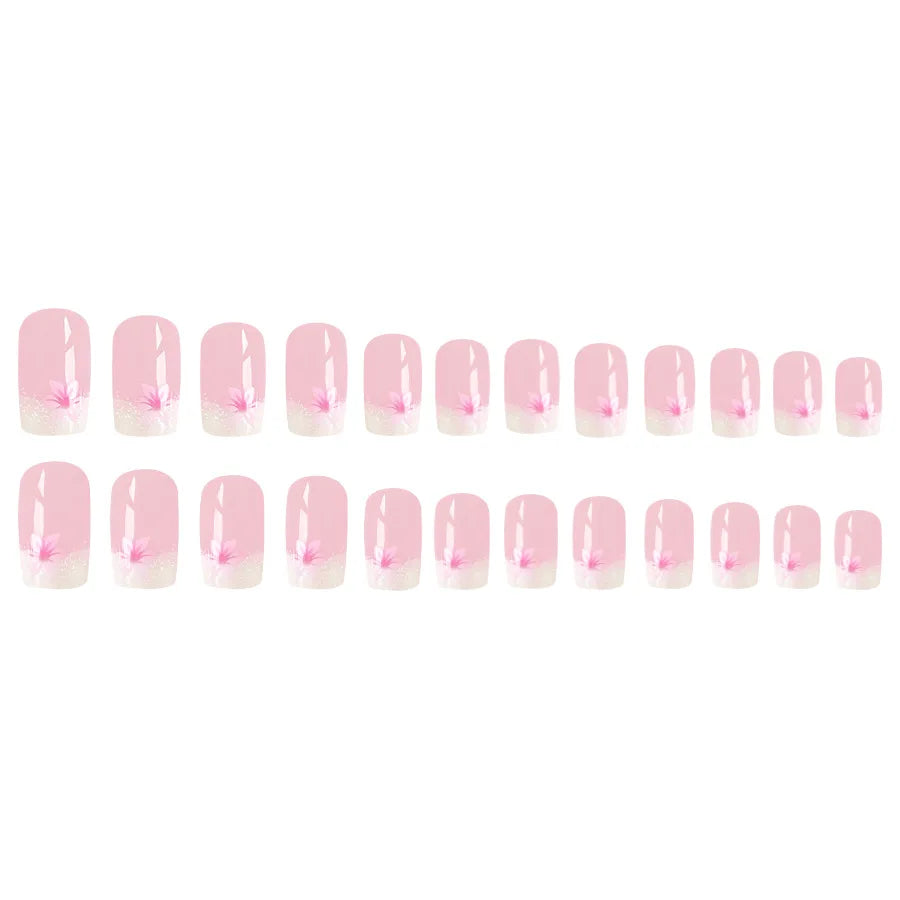 24pcs/set short square fake nails for women girls faux ongles fashion glitter geometric flowers design press on false nail kit