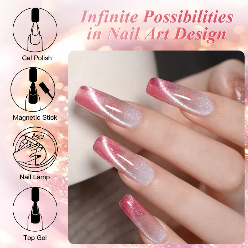 Thermal Glitter Cat Magnetic Gel Nail Polish Sparkling Auroras Glitter Magnetic Gel Soak Off UV LED Gel Vanrish Manicure Nails