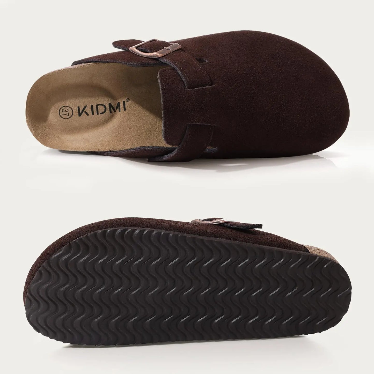 Shevalues New Genuine Clogs For Women Men Buckle Suede Clogs with Arch Support Soft Cork Footbed Mules Shoes Thick Beach Sandals