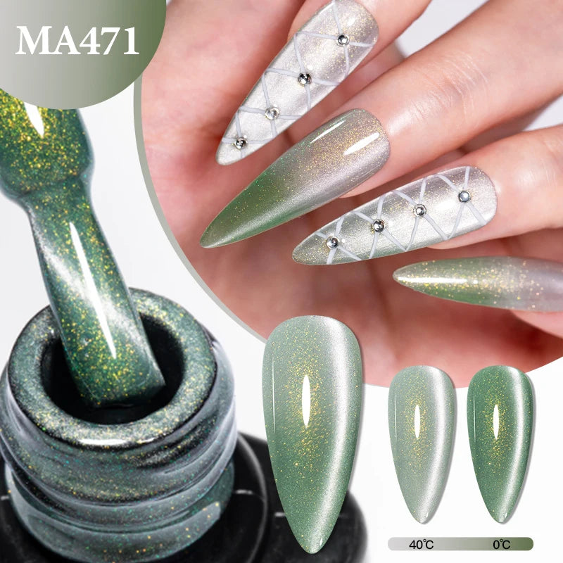 Thermal Glitter Cat Magnetic Gel Nail Polish Sparkling Auroras Glitter Magnetic Gel Soak Off UV LED Gel Vanrish Manicure Nails