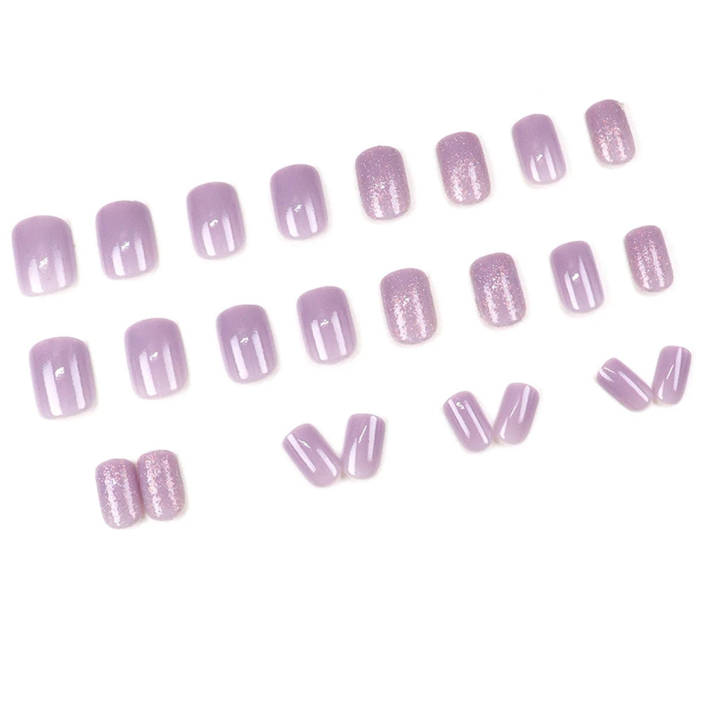 24pcs/set short square fake nails for women girls faux ongles fashion glitter geometric flowers design press on false nail kit