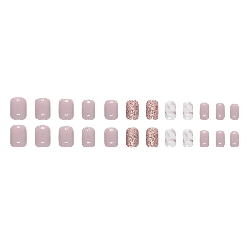 24 PCs Short French Glossy Glitter Nails with 1 Jelly Gel and 1 Nail File