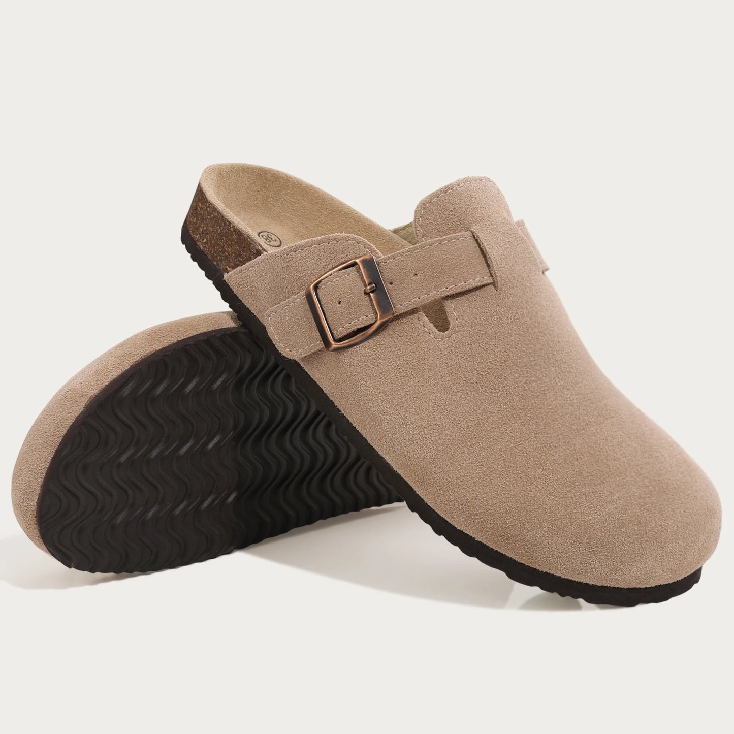 Shevalues New Genuine Clogs For Women Men Buckle Suede Clogs with Arch Support Soft Cork Footbed Mules Shoes Thick Beach Sandals
