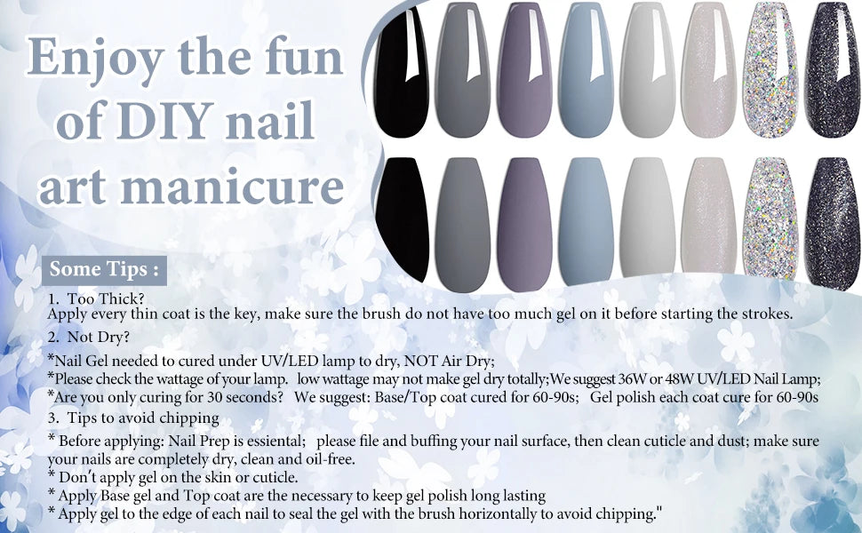 8PCS/Set Colorful Gorgeous Gel Nail Polish Kit Autumn Series Sparkling Shinning Manicure Soak Off Black White Nails Art Varnish