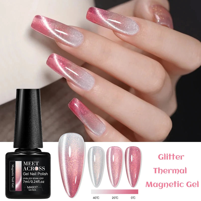 Thermal Glitter Cat Magnetic Gel Nail Polish Sparkling Auroras Glitter Magnetic Gel Soak Off UV LED Gel Vanrish Manicure Nails