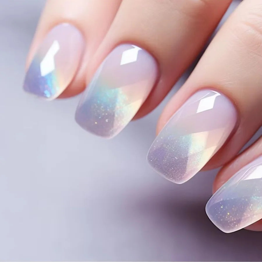24pcs/set short square fake nails for women girls faux ongles fashion glitter geometric flowers design press on false nail kit