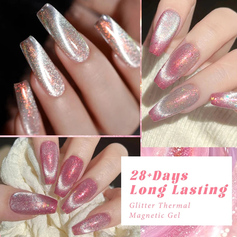 Thermal Glitter Cat Magnetic Gel Nail Polish Sparkling Auroras Glitter Magnetic Gel Soak Off UV LED Gel Vanrish Manicure Nails