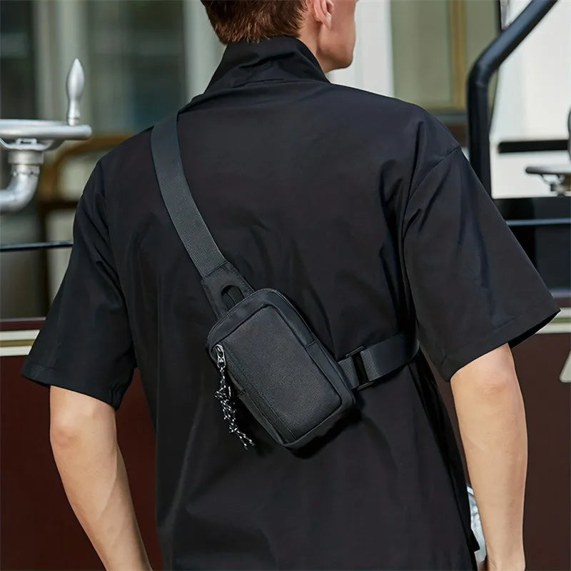 Casual Men Shoulder Chest Bag Nylon Waterproof Outdoor Sport Running Cycling Belt Bag Large Capacity Travel Phone Pouch Bag