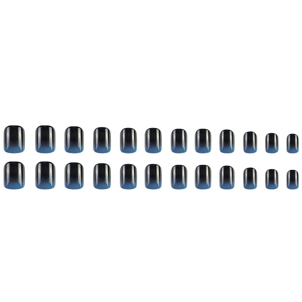 24pcs/set short square fake nails for women girls faux ongles fashion glitter geometric flowers design press on false nail kit