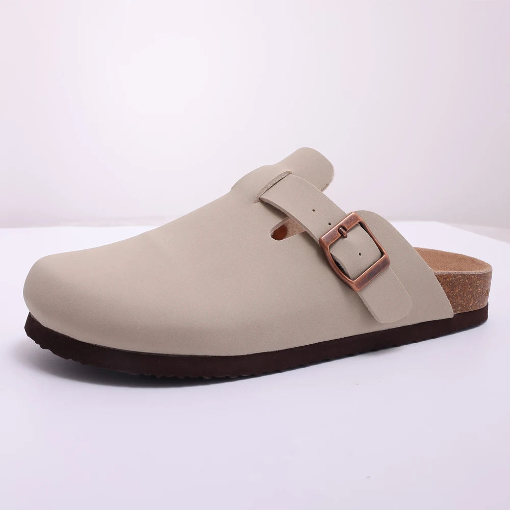 Shevalues New Genuine Clogs For Women Men Buckle Suede Clogs with Arch Support Soft Cork Footbed Mules Shoes Thick Beach Sandals
