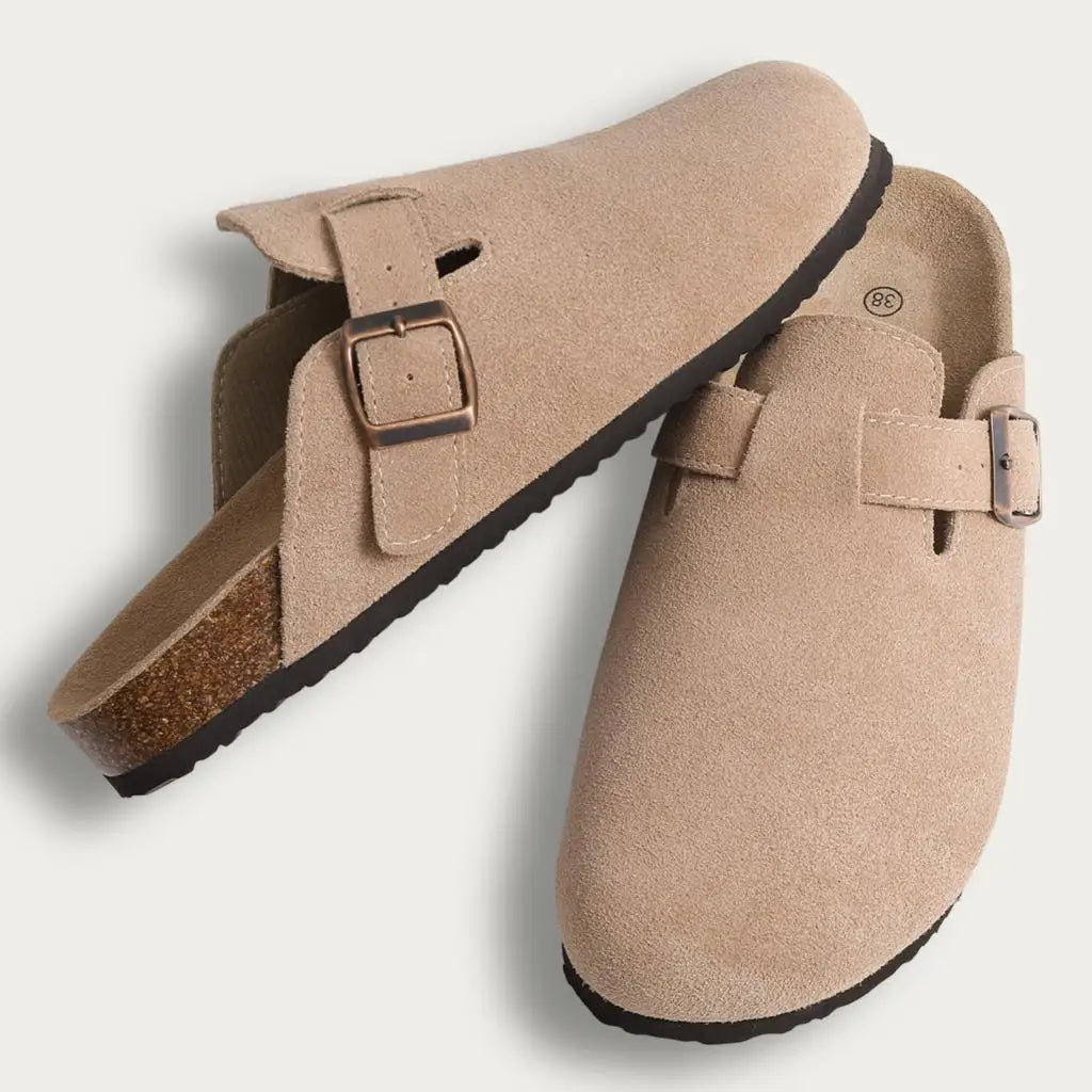 Shevalues New Genuine Clogs For Women Men Buckle Suede Clogs with Arch Support Soft Cork Footbed Mules Shoes Thick Beach Sandals