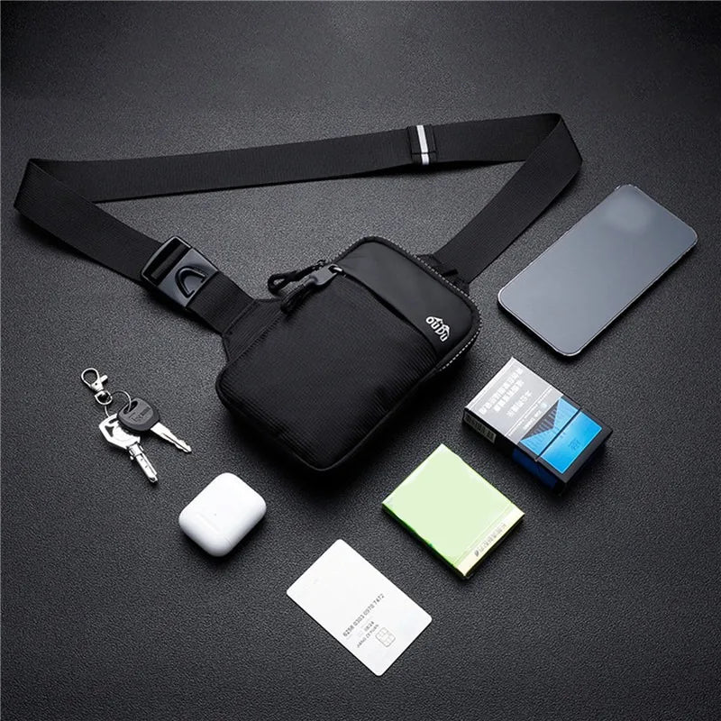 Casual Men Shoulder Chest Bag Nylon Waterproof Outdoor Sport Running Cycling Belt Bag Large Capacity Travel Phone Pouch Bag
