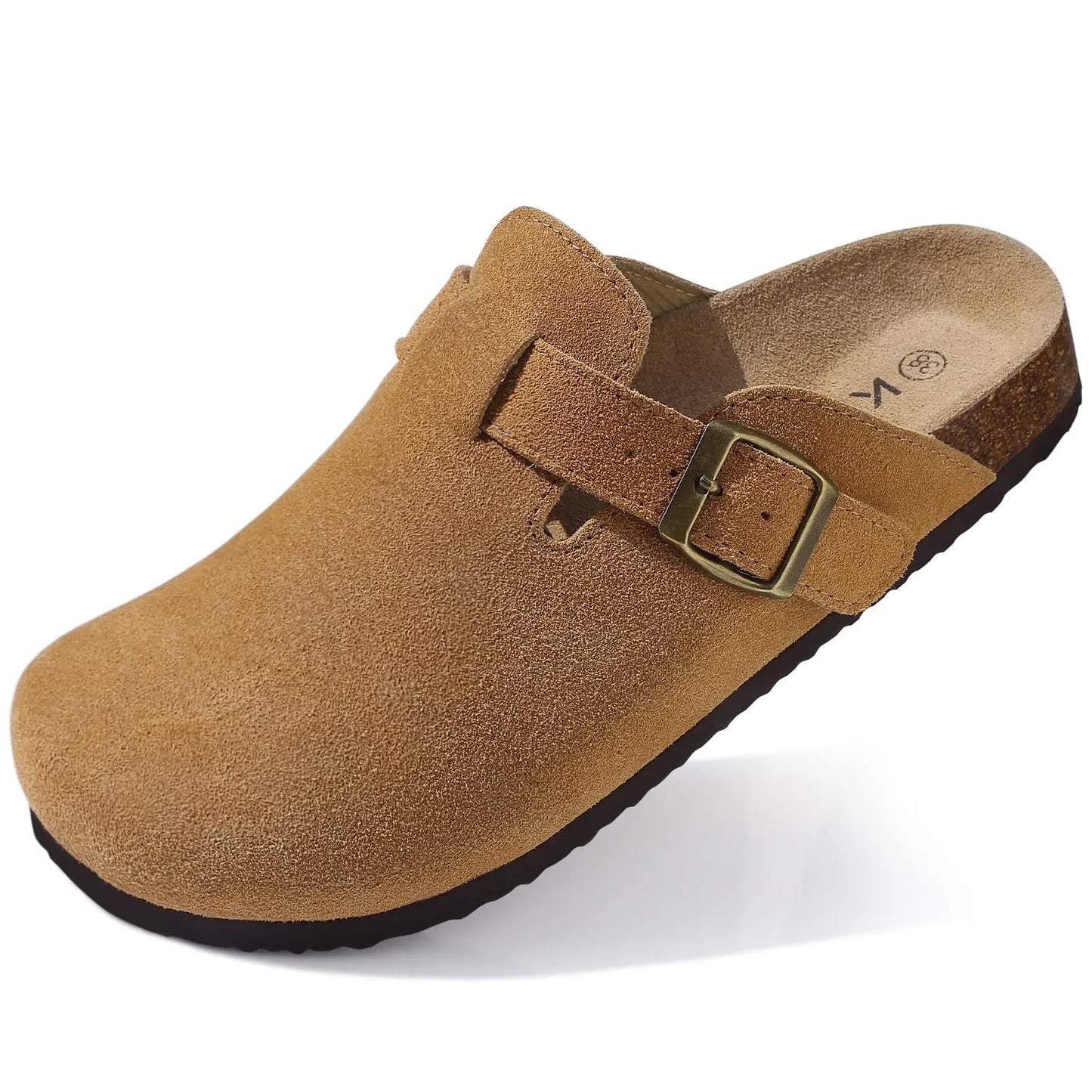Shevalues New Genuine Clogs For Women Men Buckle Suede Clogs with Arch Support Soft Cork Footbed Mules Shoes Thick Beach Sandals