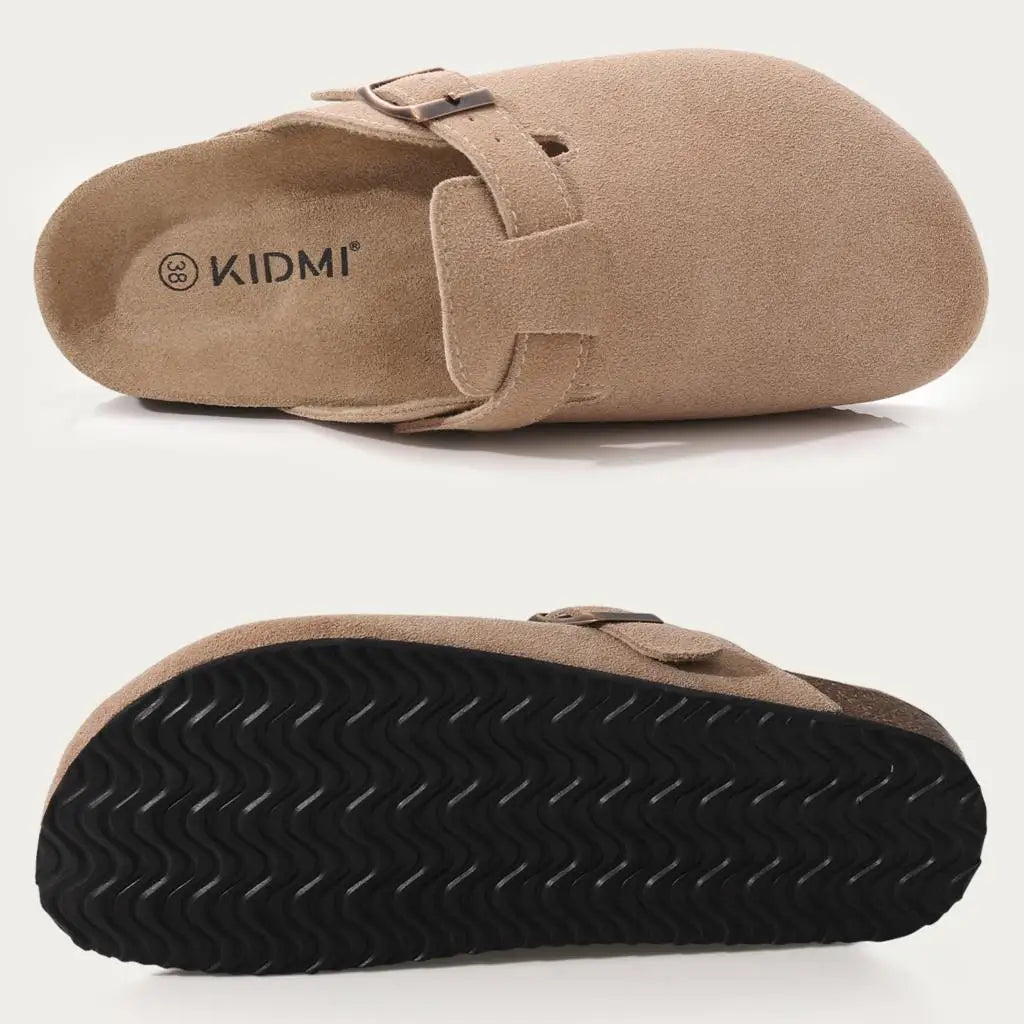 Shevalues New Genuine Clogs For Women Men Buckle Suede Clogs with Arch Support Soft Cork Footbed Mules Shoes Thick Beach Sandals