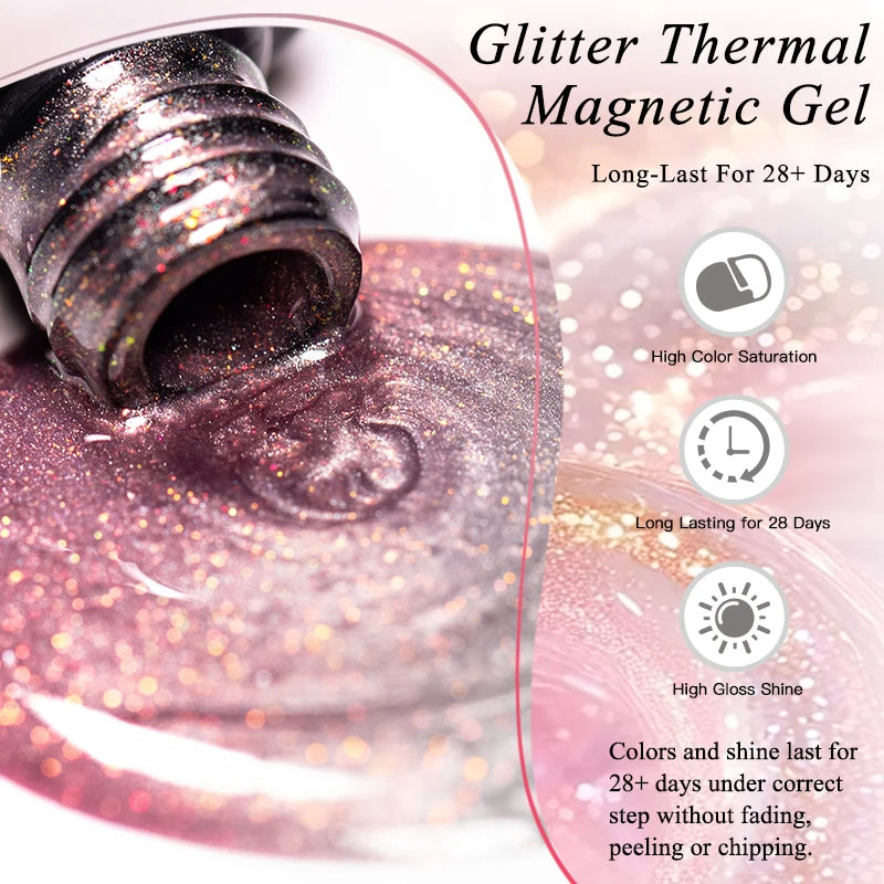 Thermal Glitter Cat Magnetic Gel Nail Polish Sparkling Auroras Glitter Magnetic Gel Soak Off UV LED Gel Vanrish Manicure Nails