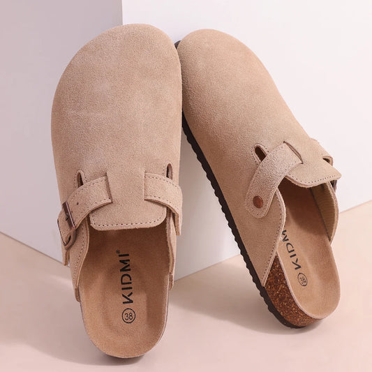 Shevalues New Genuine Clogs For Women Men Buckle Suede Clogs with Arch Support Soft Cork Footbed Mules Shoes Thick Beach Sandals