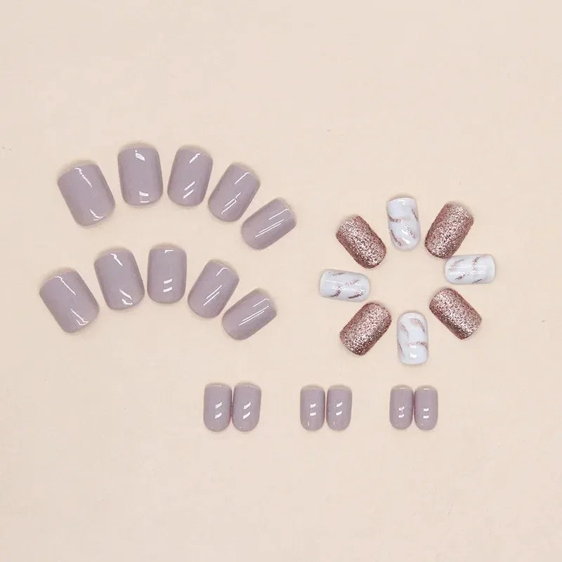 24 PCs Short French Glossy Glitter Nails with 1 Jelly Gel and 1 Nail File