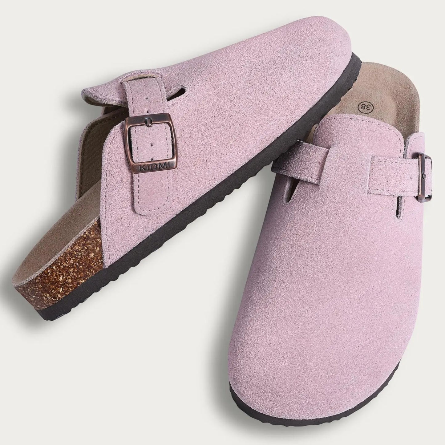 Shevalues New Genuine Clogs For Women Men Buckle Suede Clogs with Arch Support Soft Cork Footbed Mules Shoes Thick Beach Sandals