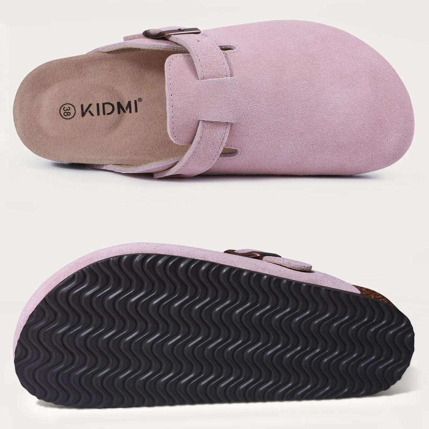 Shevalues New Genuine Clogs For Women Men Buckle Suede Clogs with Arch Support Soft Cork Footbed Mules Shoes Thick Beach Sandals