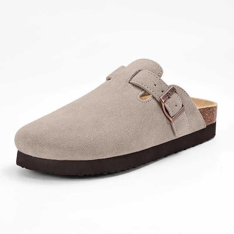 Shevalues New Genuine Clogs For Women Men Buckle Suede Clogs with Arch Support Soft Cork Footbed Mules Shoes Thick Beach Sandals