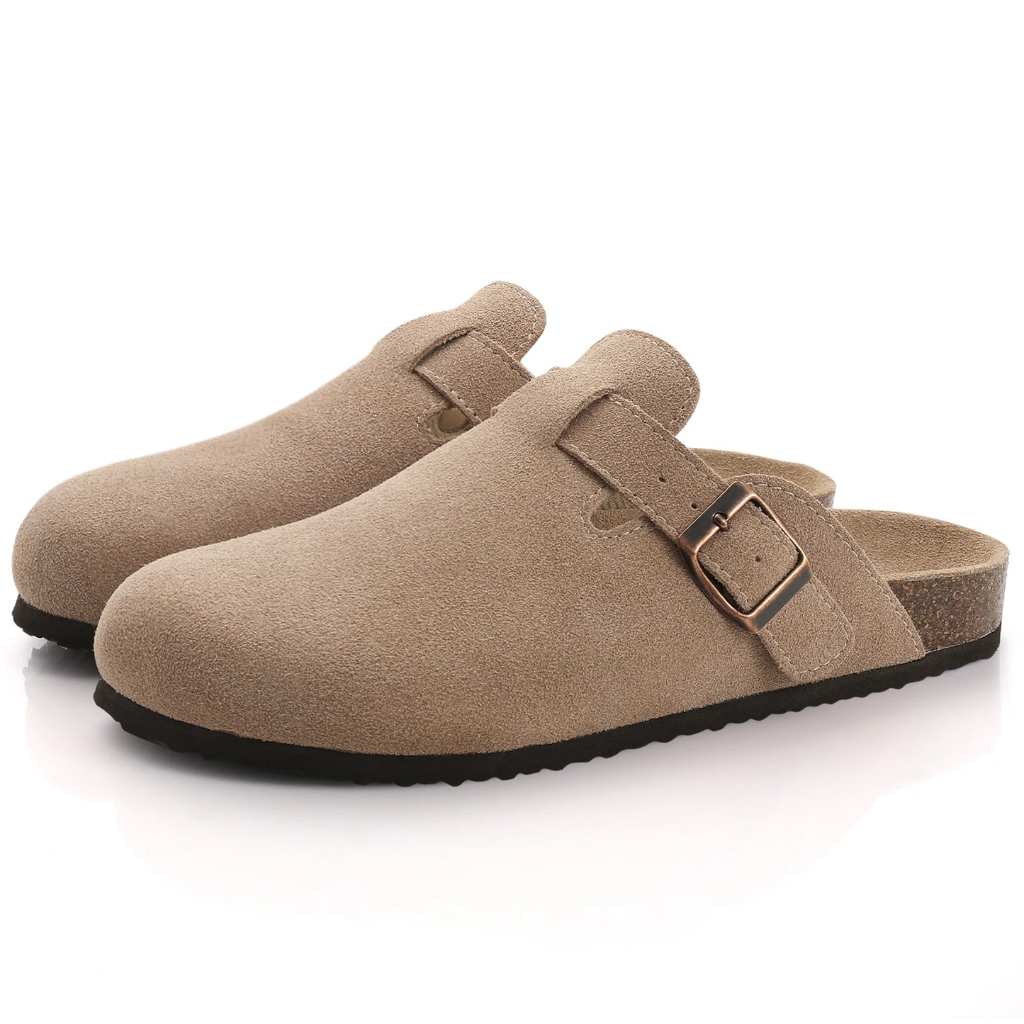 Shevalues New Genuine Clogs For Women Men Buckle Suede Clogs with Arch Support Soft Cork Footbed Mules Shoes Thick Beach Sandals
