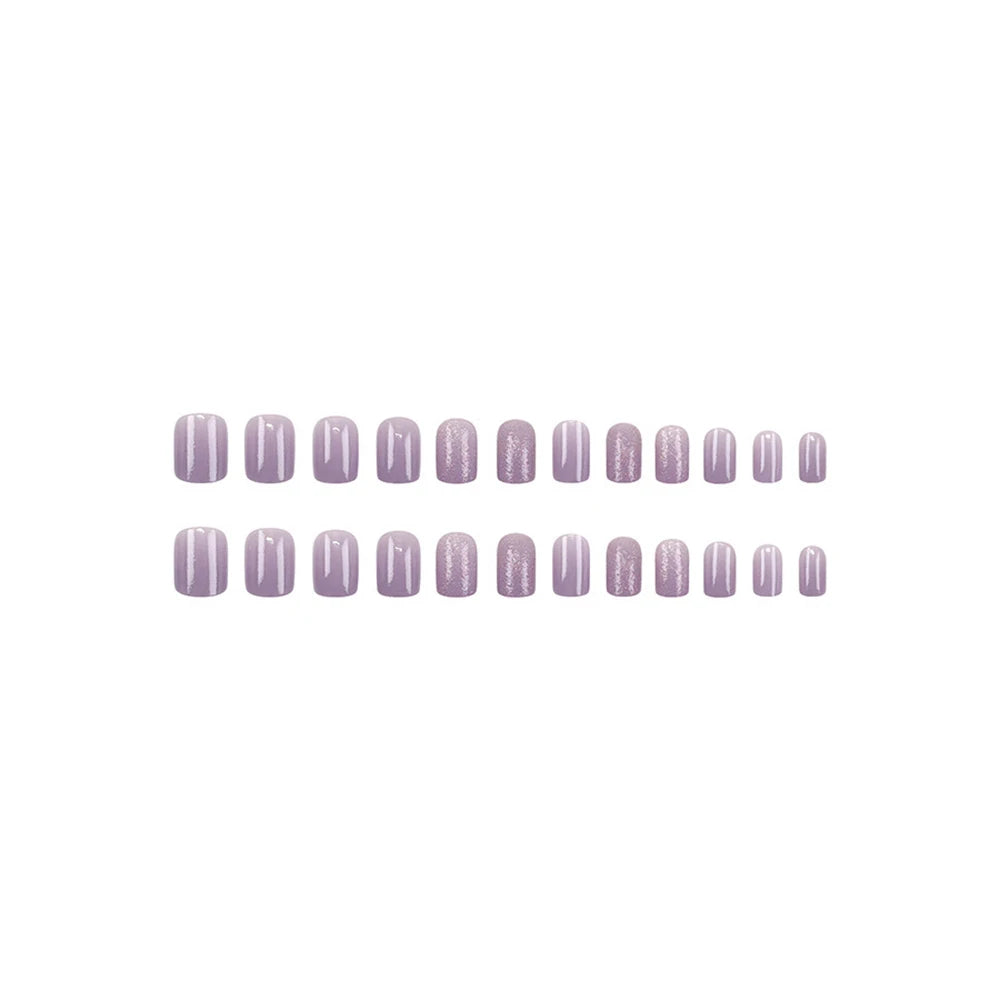 24pcs/set short square fake nails for women girls faux ongles fashion glitter geometric flowers design press on false nail kit