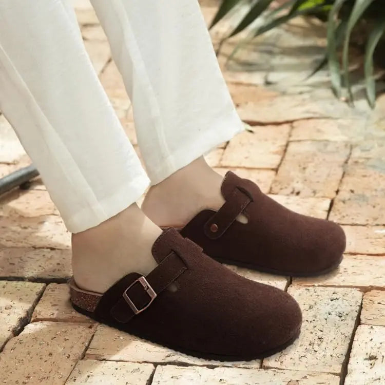Shevalues New Genuine Clogs For Women Men Buckle Suede Clogs with Arch Support Soft Cork Footbed Mules Shoes Thick Beach Sandals