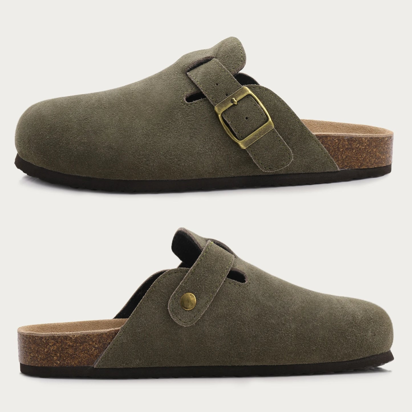 Shevalues New Genuine Clogs For Women Men Buckle Suede Clogs with Arch Support Soft Cork Footbed Mules Shoes Thick Beach Sandals