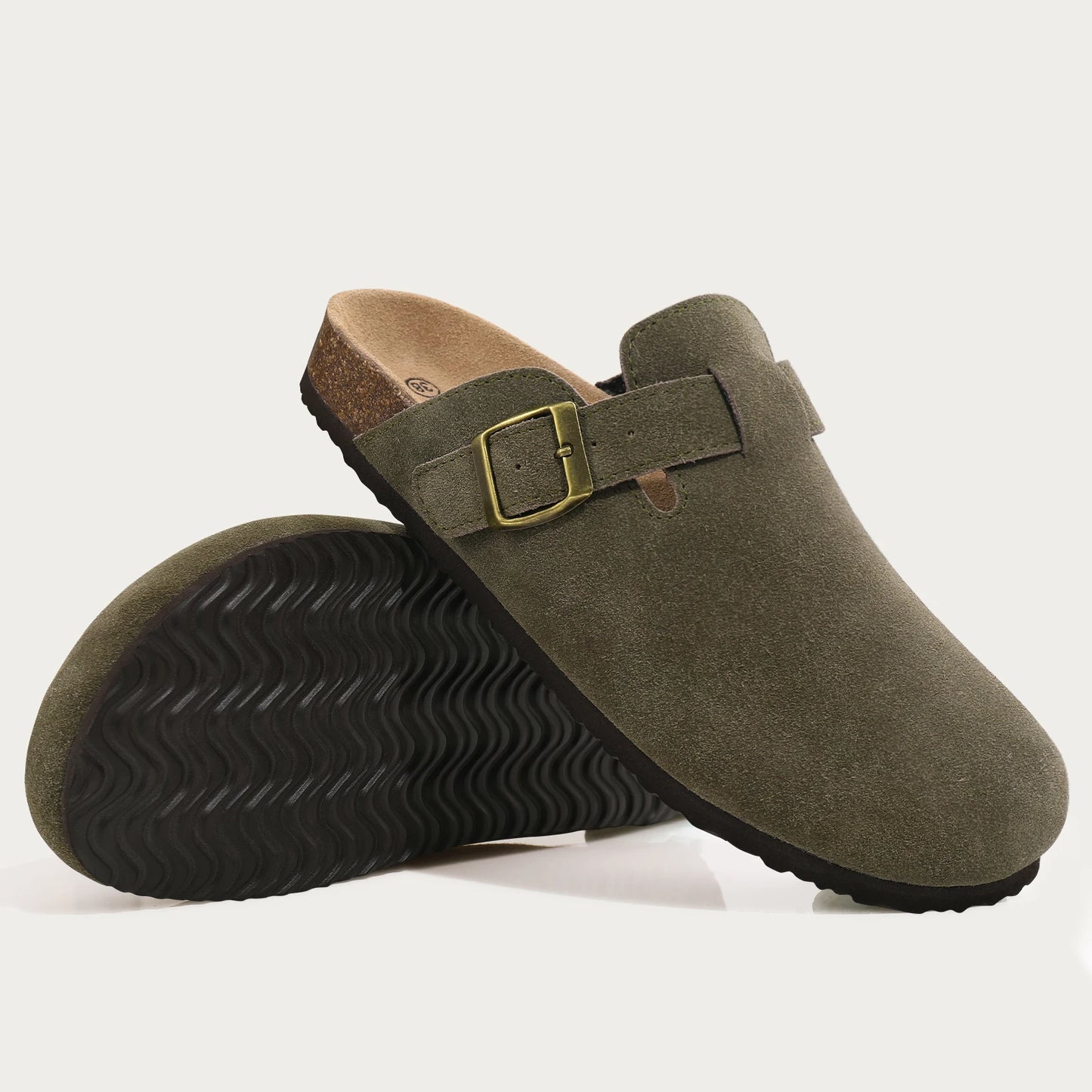 Shevalues New Genuine Clogs For Women Men Buckle Suede Clogs with Arch Support Soft Cork Footbed Mules Shoes Thick Beach Sandals