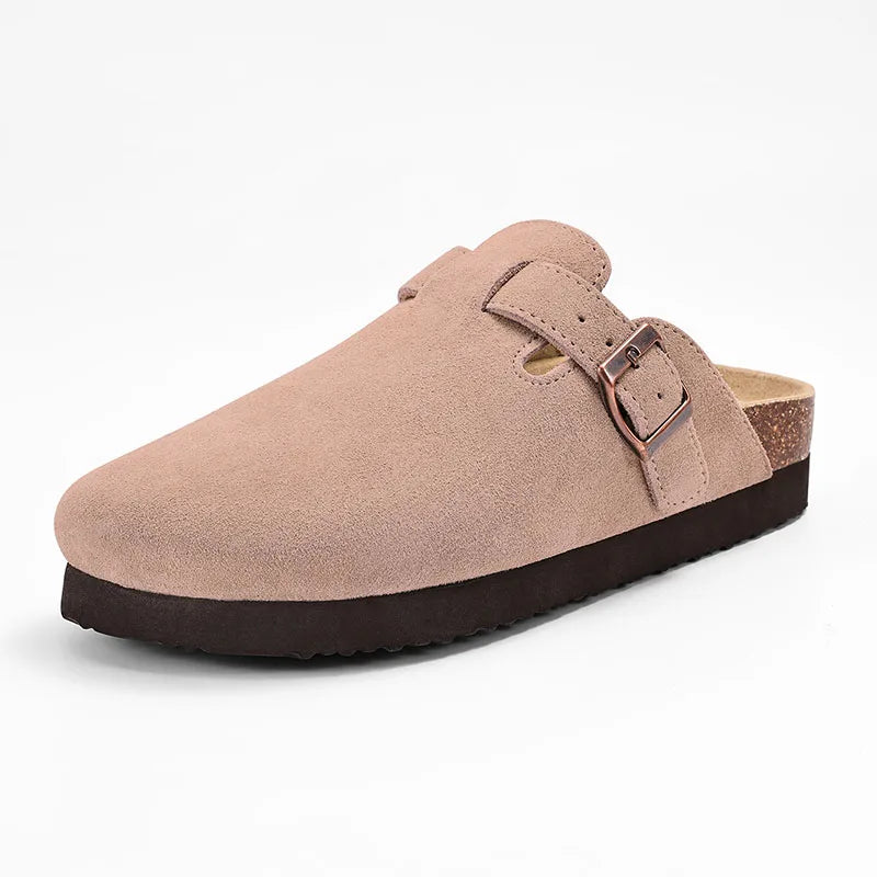 Shevalues New Genuine Clogs For Women Men Buckle Suede Clogs with Arch Support Soft Cork Footbed Mules Shoes Thick Beach Sandals