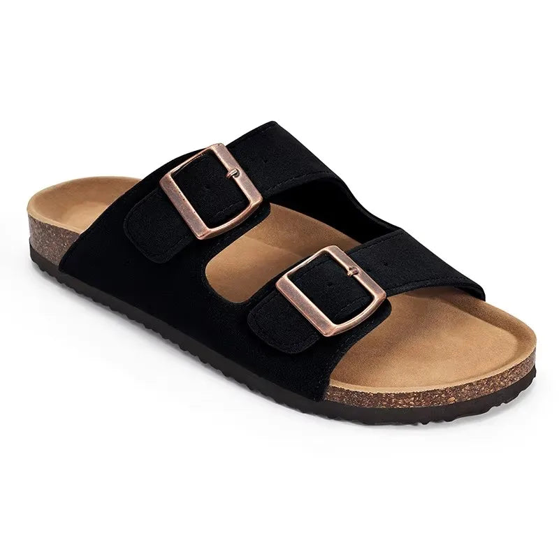 Shevalues New Genuine Clogs For Women Men Buckle Suede Clogs with Arch Support Soft Cork Footbed Mules Shoes Thick Beach Sandals