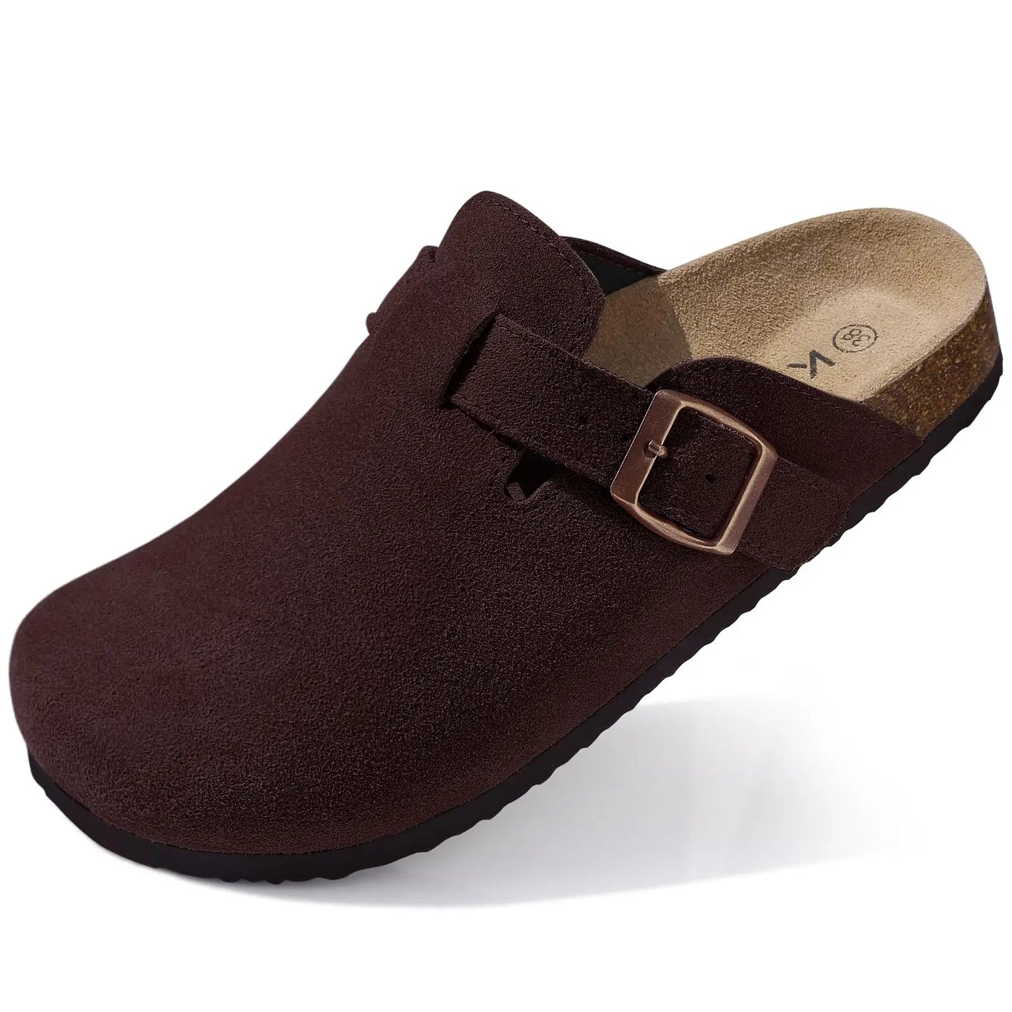 Shevalues New Genuine Clogs For Women Men Buckle Suede Clogs with Arch Support Soft Cork Footbed Mules Shoes Thick Beach Sandals