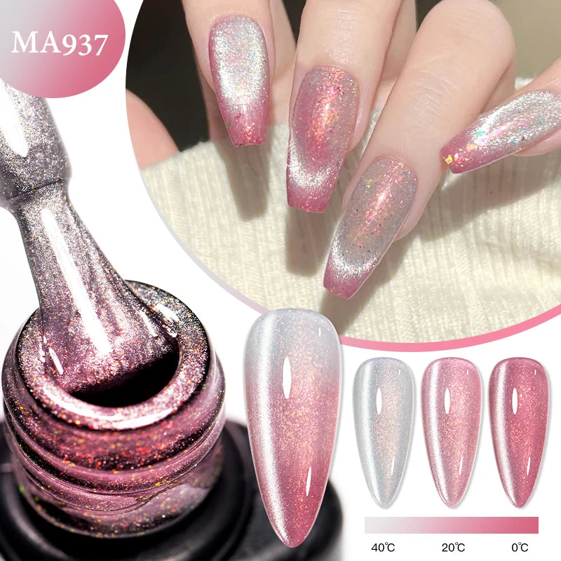 Thermal Glitter Cat Magnetic Gel Nail Polish Sparkling Auroras Glitter Magnetic Gel Soak Off UV LED Gel Vanrish Manicure Nails