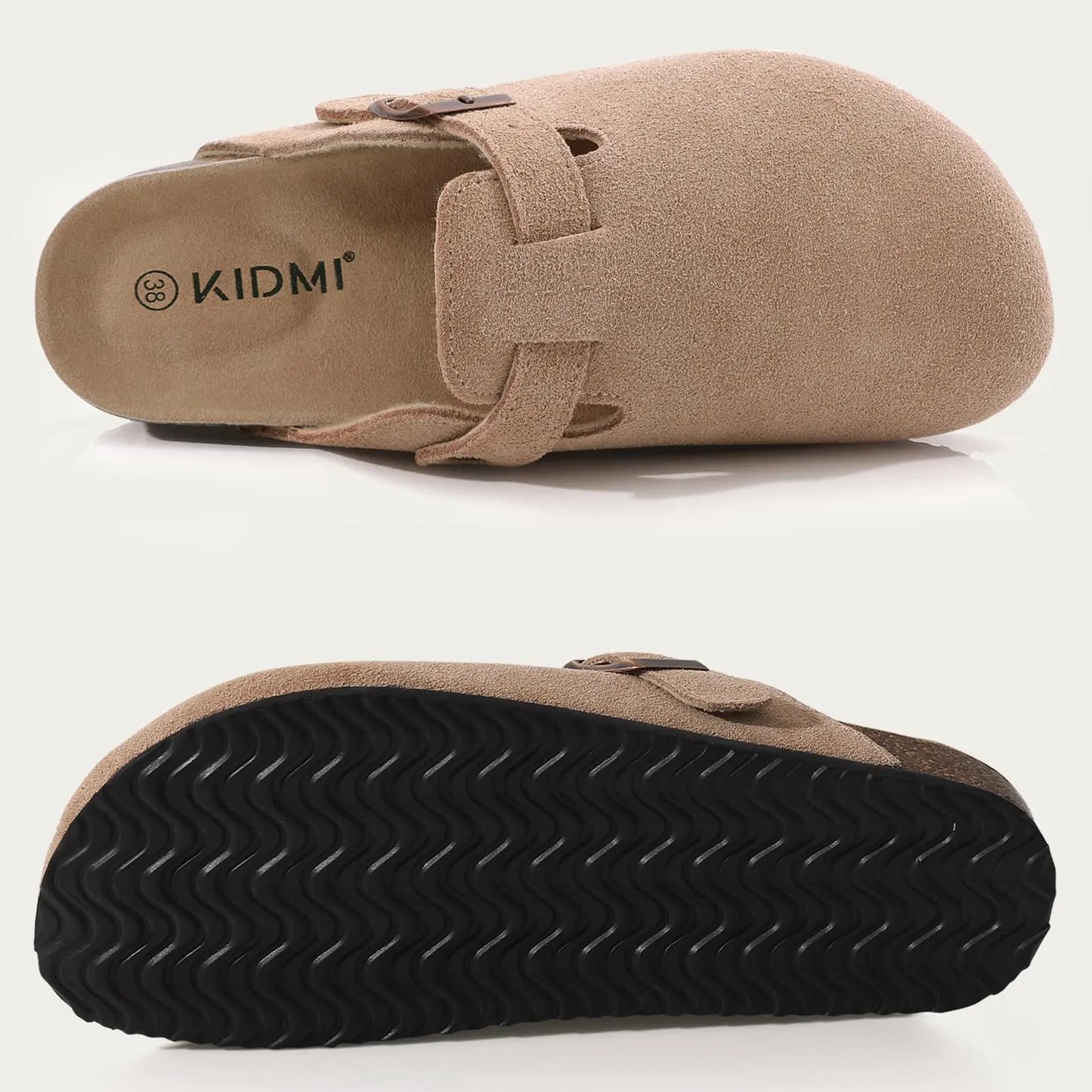 Shevalues New Genuine Clogs For Women Men Buckle Suede Clogs with Arch Support Soft Cork Footbed Mules Shoes Thick Beach Sandals