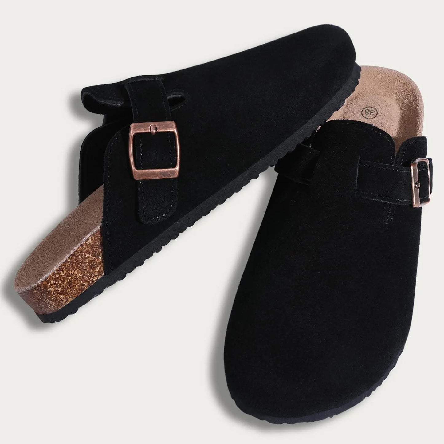 Shevalues New Genuine Clogs For Women Men Buckle Suede Clogs with Arch Support Soft Cork Footbed Mules Shoes Thick Beach Sandals