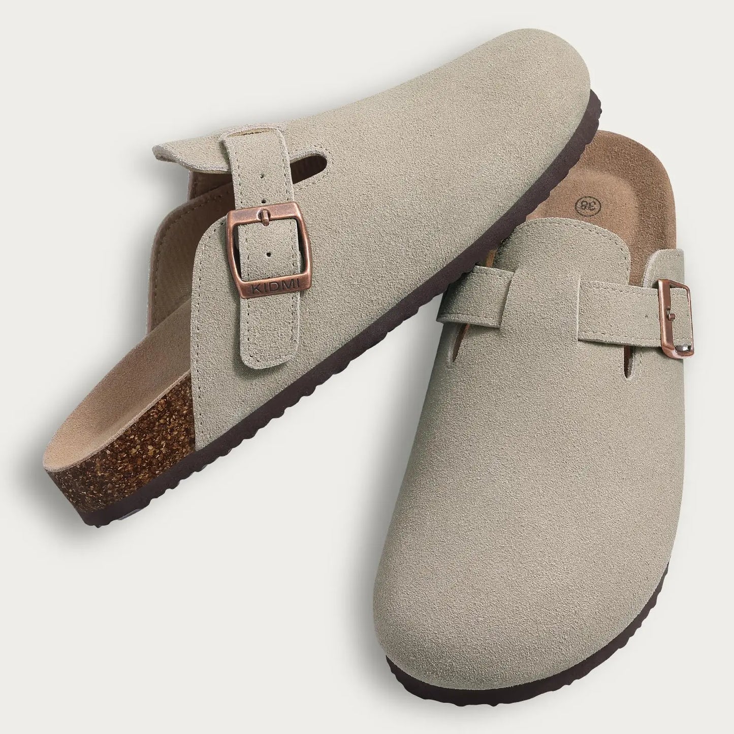 Shevalues New Genuine Clogs For Women Men Buckle Suede Clogs with Arch Support Soft Cork Footbed Mules Shoes Thick Beach Sandals